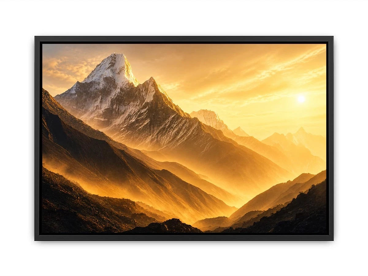 golden mountain sunrise mist landscape serene nature wall art canvas decor