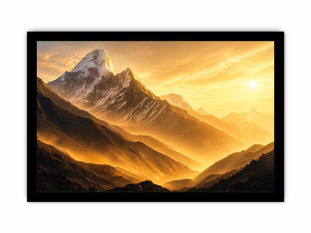 golden mountain sunrise mist landscape serene nature wall art canvas decor