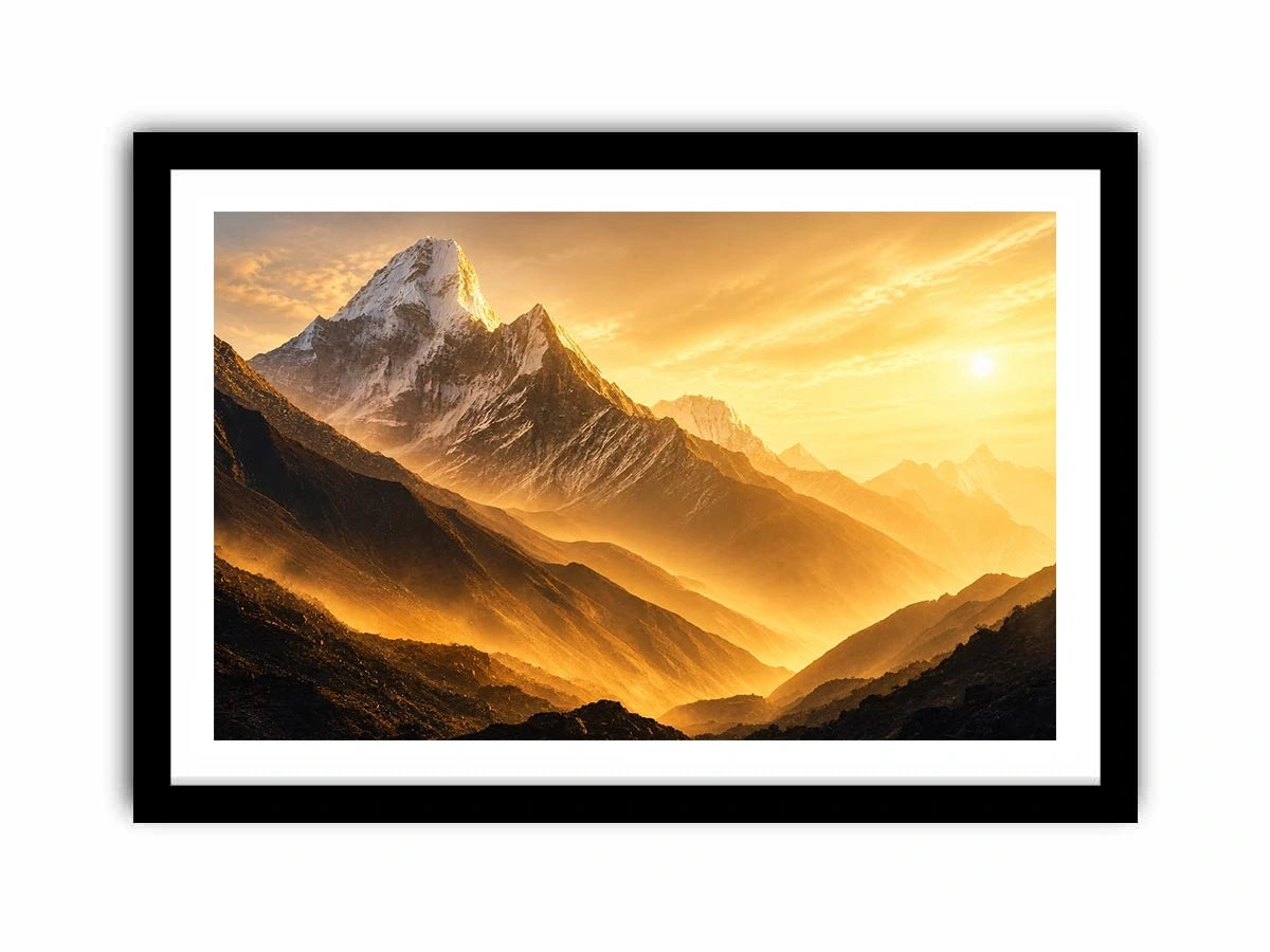 golden mountain sunrise mist landscape serene nature wall art canvas decor