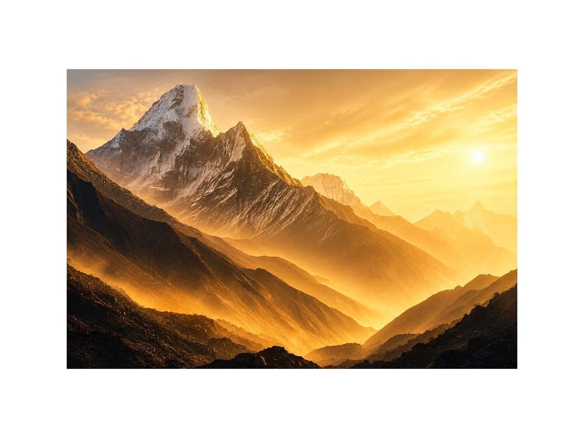 golden mountain sunrise mist landscape serene nature wall art canvas decor