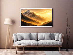 golden mountain sunrise mist landscape serene nature wall art canvas decor