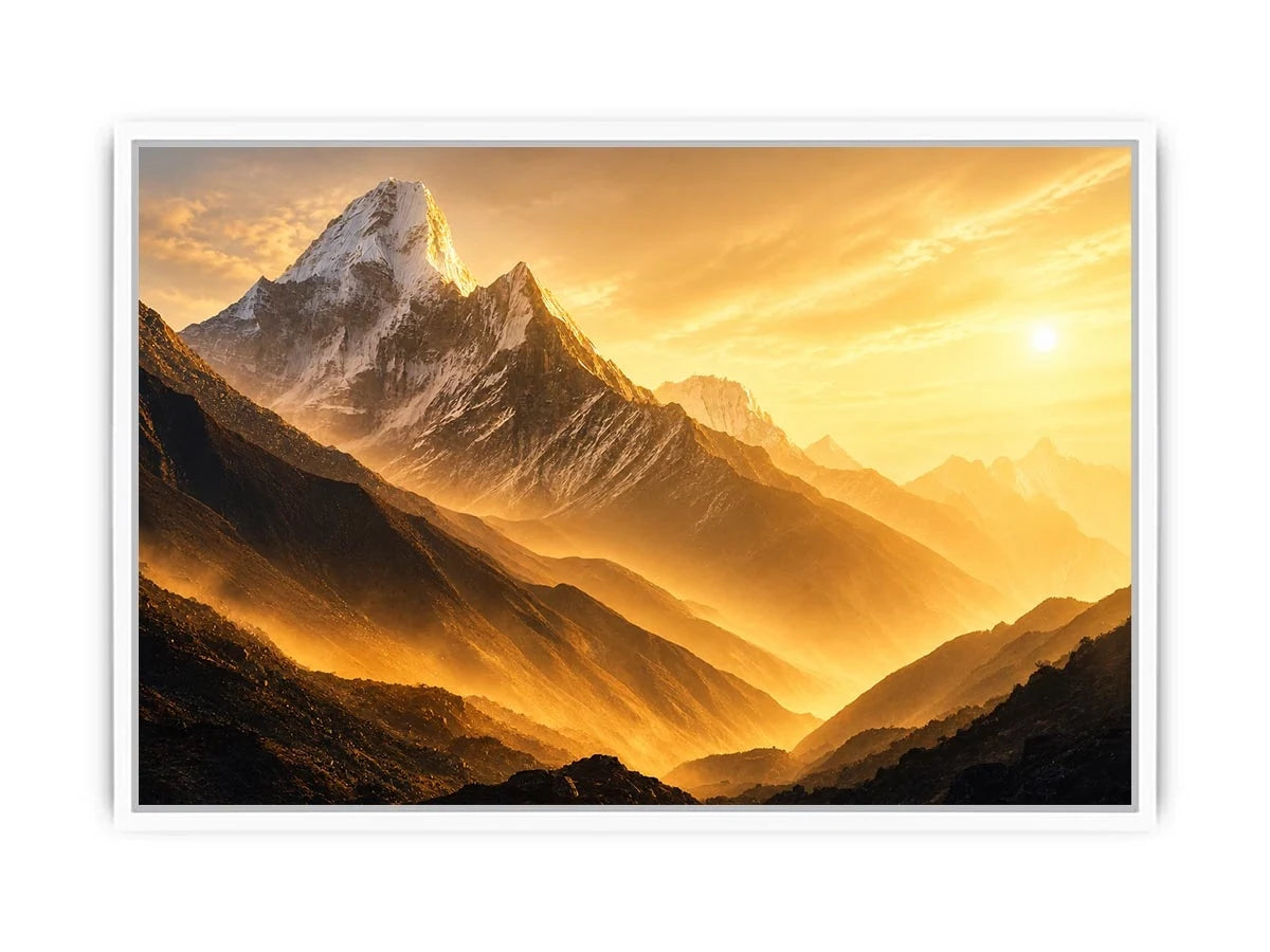 golden mountain sunrise mist landscape serene nature wall art canvas decor