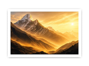 golden mountain sunrise mist landscape serene nature wall art canvas decor