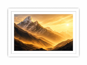 golden mountain sunrise mist landscape serene nature wall art canvas decor