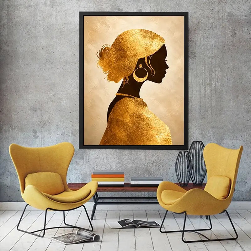 gold woman silhouette minimal luxury wall art gold texture modern canvas decor