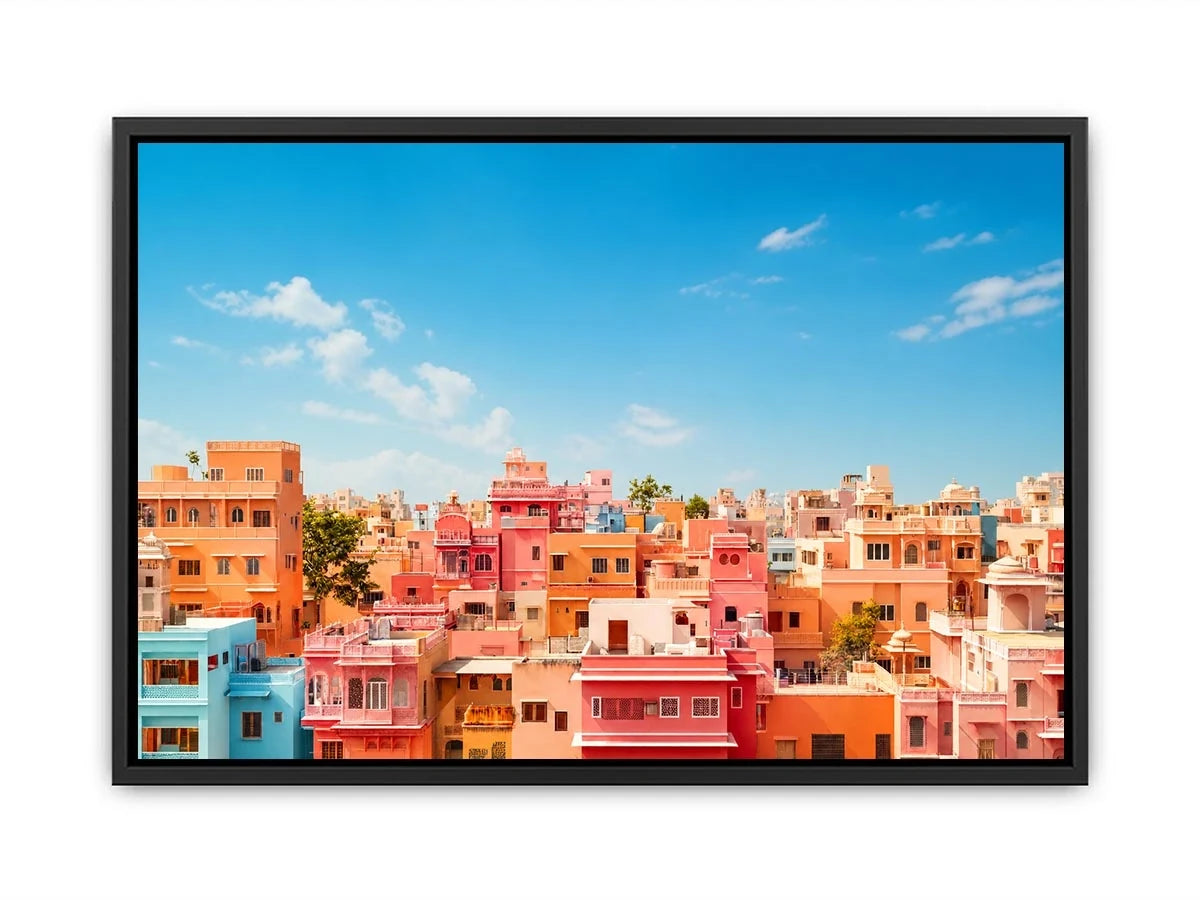 pastel cityscape wall art colorful urban architecture minimal modern canvas decor