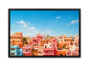 pastel cityscape wall art colorful urban architecture minimal modern canvas decor