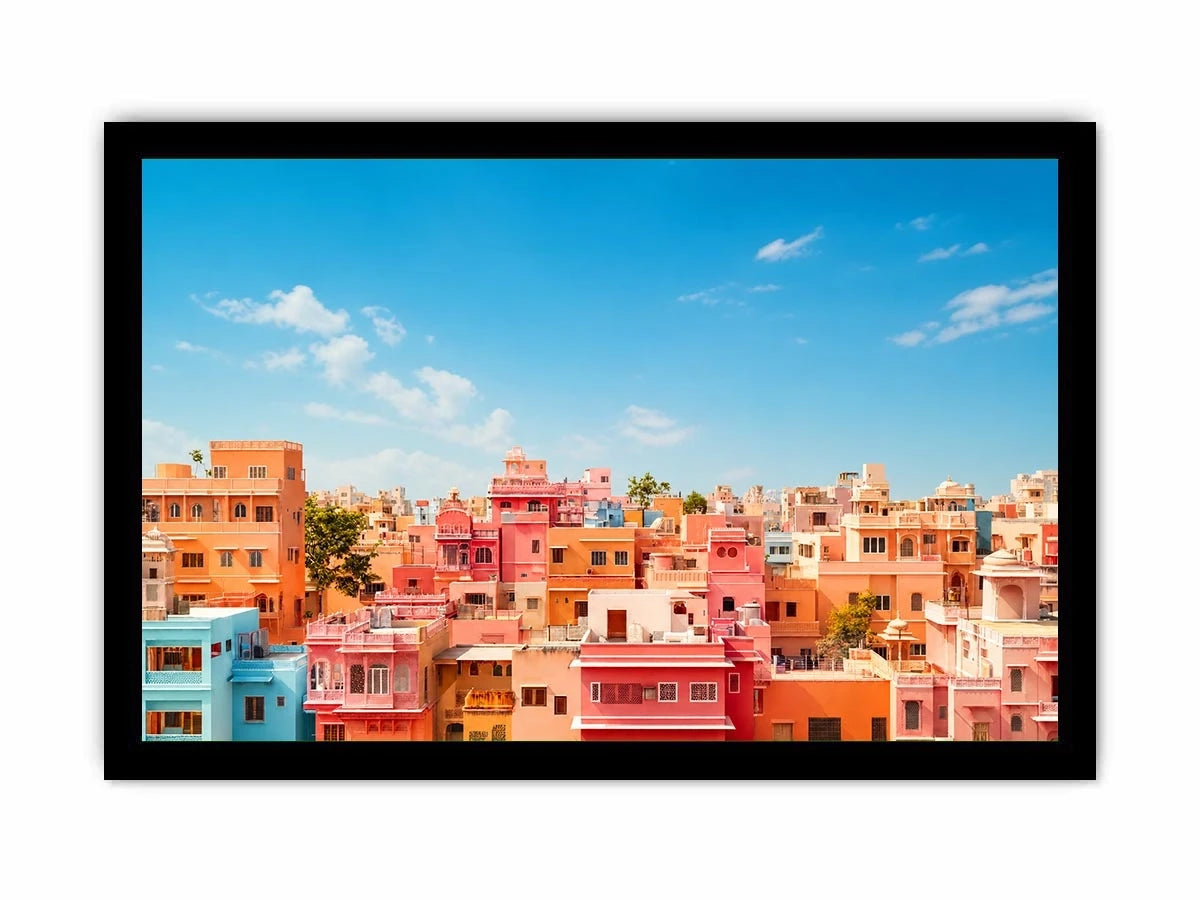 pastel cityscape wall art colorful urban architecture minimal modern canvas decor
