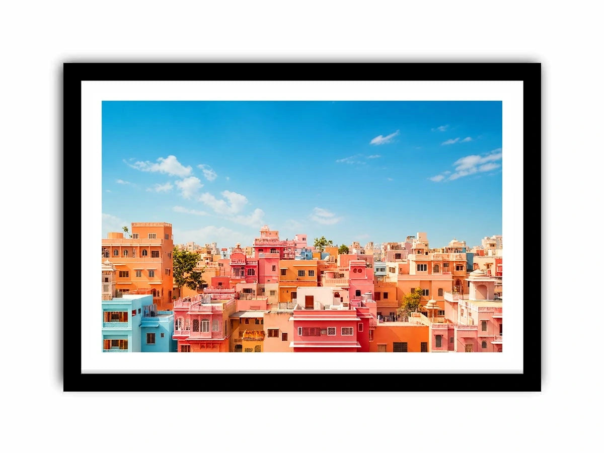 pastel cityscape wall art colorful urban architecture minimal modern canvas decor