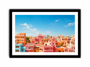 pastel cityscape wall art colorful urban architecture minimal modern canvas decor