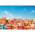 pastel cityscape wall art colorful urban architecture minimal modern canvas decor