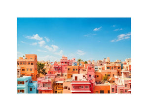 pastel cityscape wall art colorful urban architecture minimal modern canvas decor