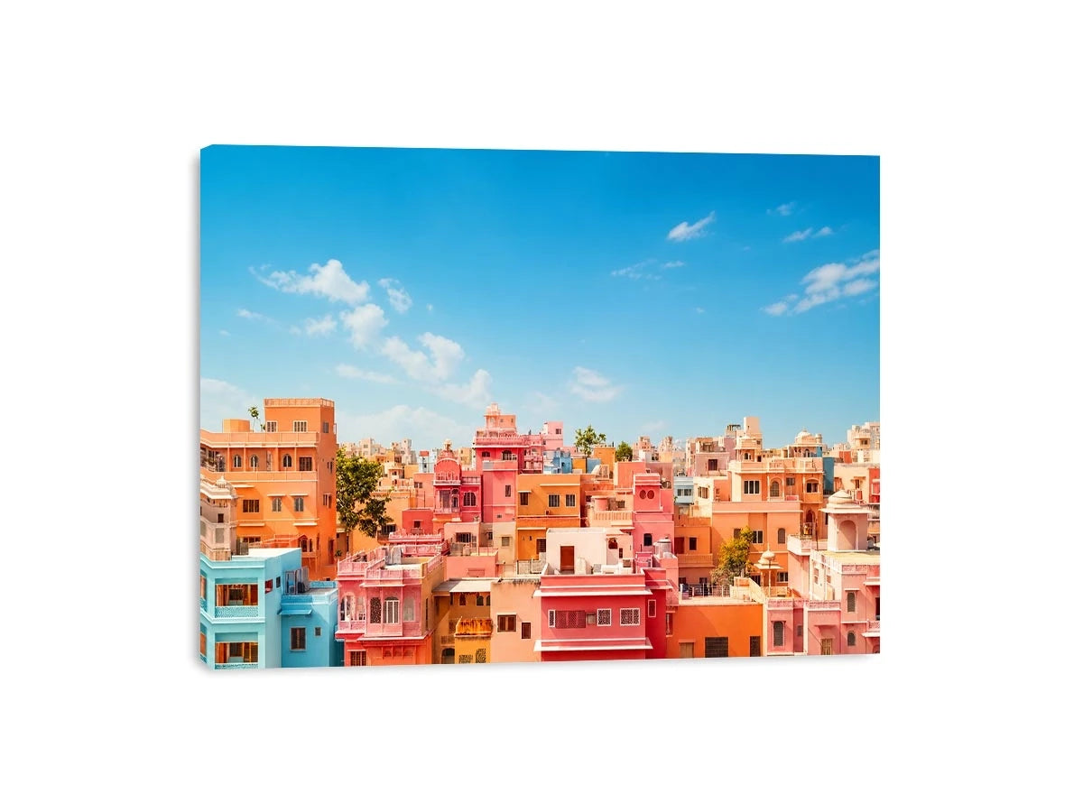 pastel cityscape wall art colorful urban architecture minimal modern canvas decor