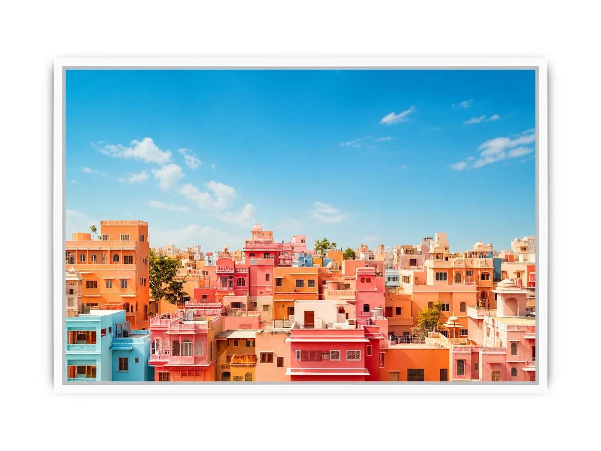 pastel cityscape wall art colorful urban architecture minimal modern canvas decor