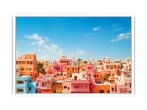 pastel cityscape wall art colorful urban architecture minimal modern canvas decor