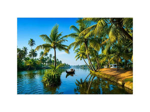 kerala backwaters wall art tropical river palm trees boat serene landscape canvas decor
