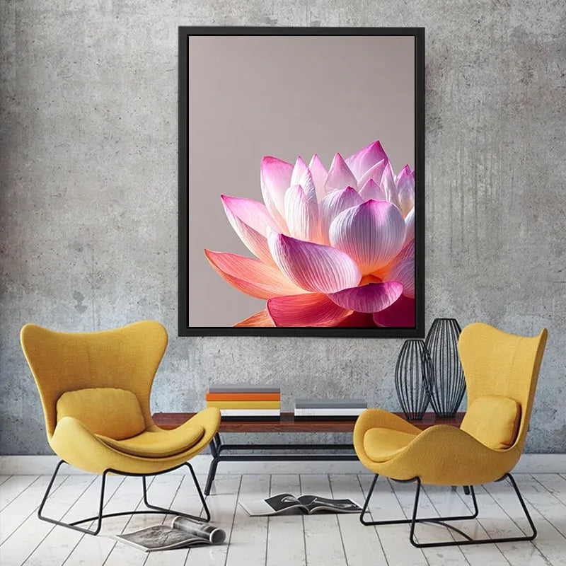 Minimalist pink lotus flower wall art soft pastel floral canvas serene decor