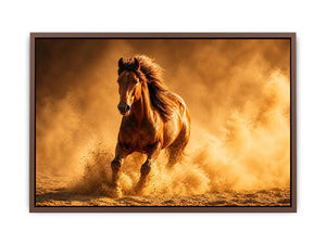 running horse desert dust golden light powerful animal wall art canvas