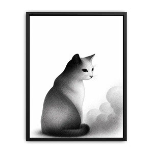 minimalist black white cat illustration modern line art animal wall art