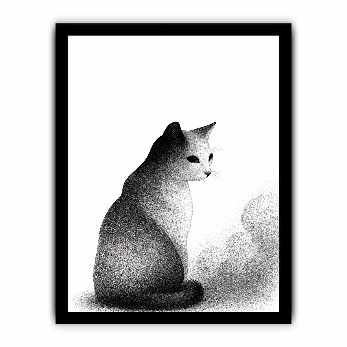 minimalist black white cat illustration modern line art animal wall art