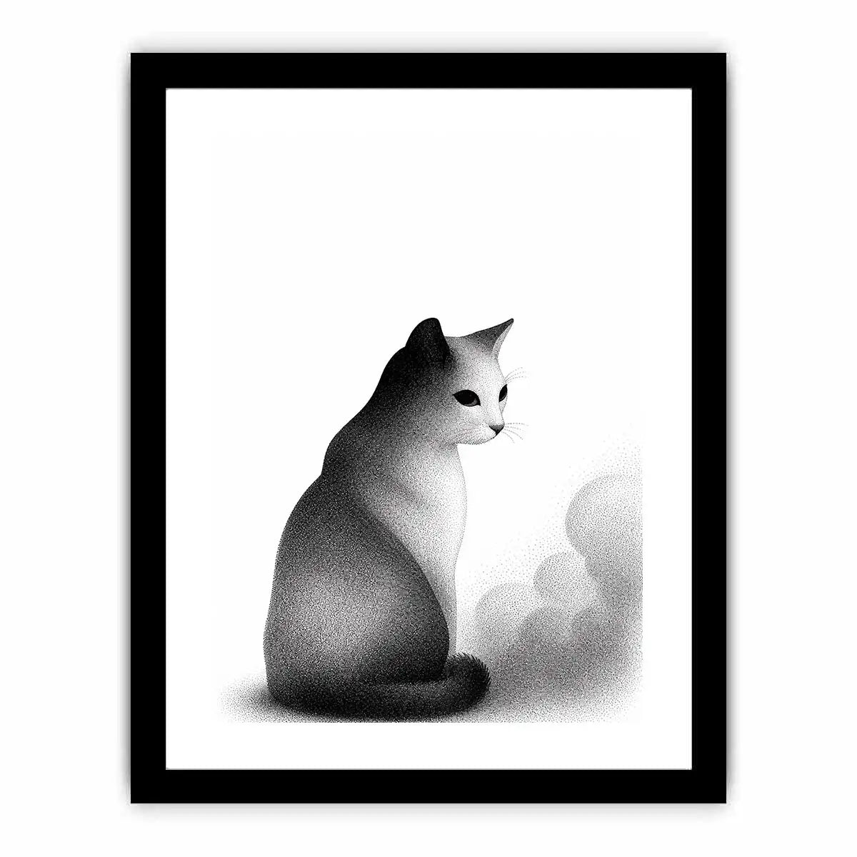 minimalist black white cat illustration modern line art animal wall art