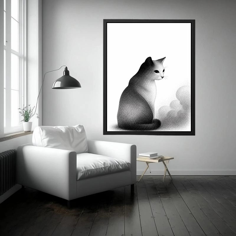 minimalist black white cat illustration modern line art animal wall art