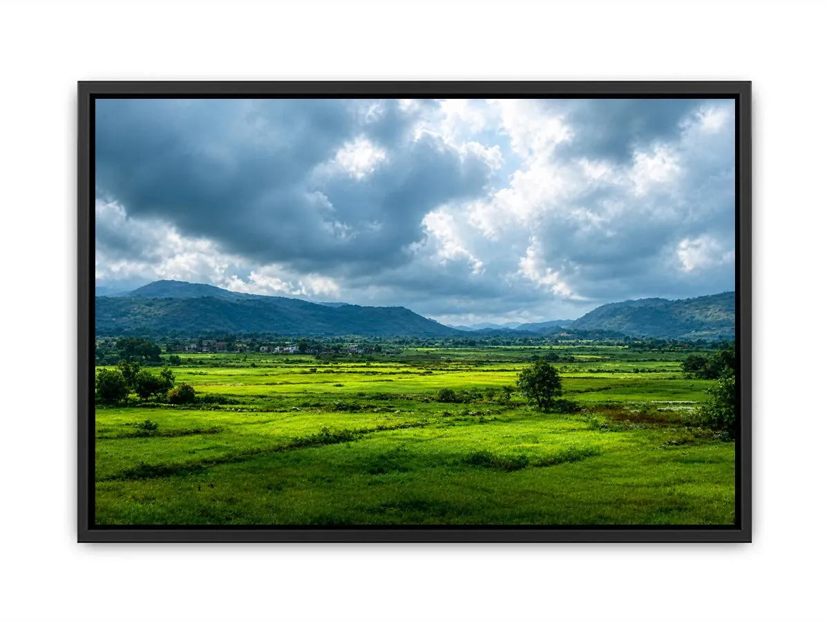 green valley landscape misty hills nature wall art calming countryside canvas