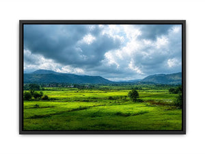 green valley landscape misty hills nature wall art calming countryside canvas