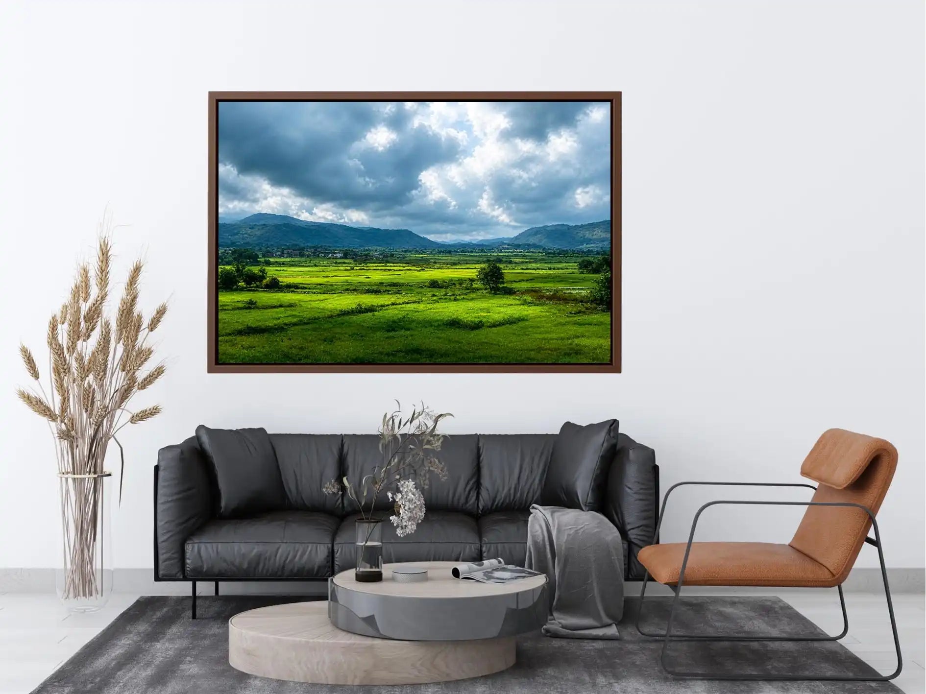 green valley landscape misty hills nature wall art calming countryside canvas