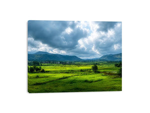 green valley landscape misty hills nature wall art calming countryside canvas