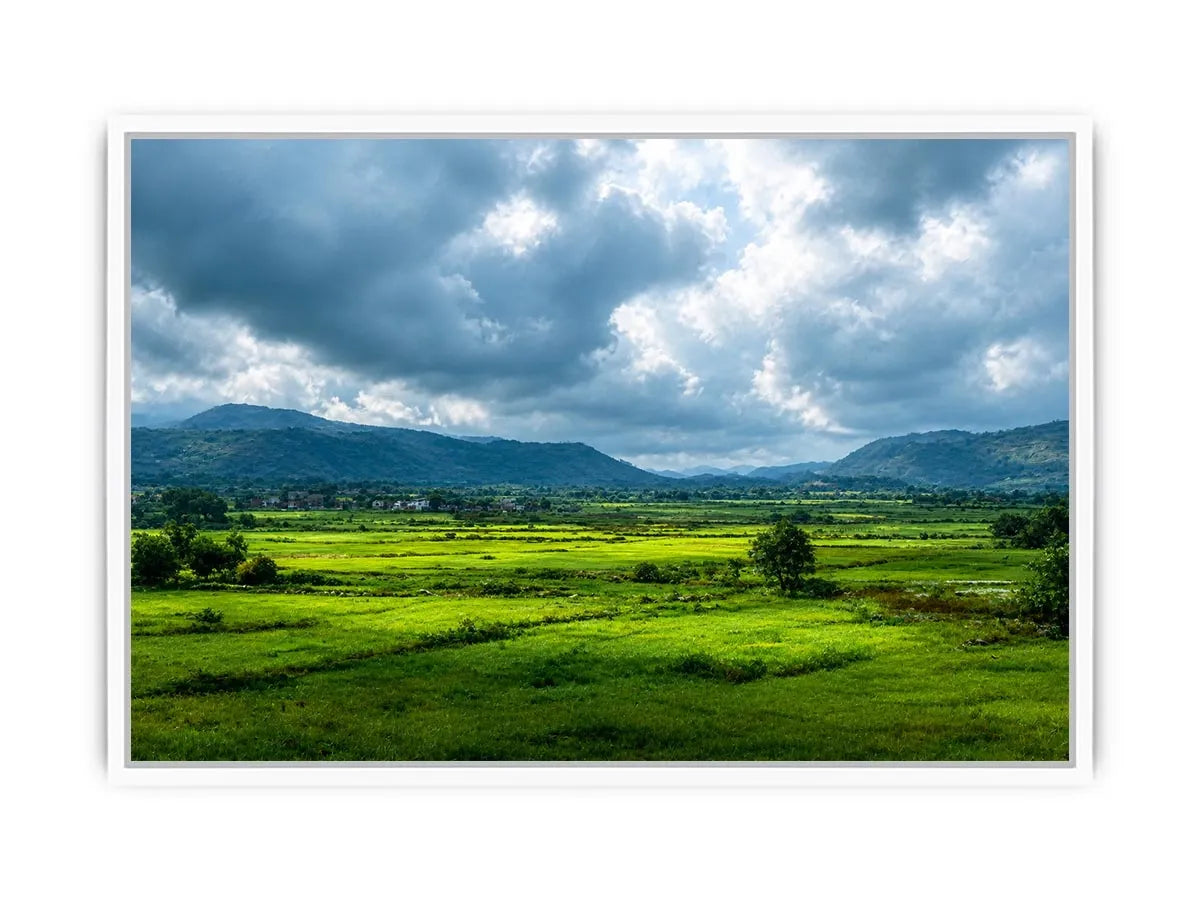 green valley landscape misty hills nature wall art calming countryside canvas