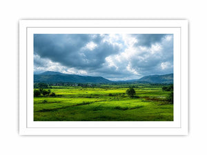green valley landscape misty hills nature wall art calming countryside canvas