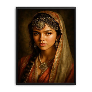 vintage indian woman portrait royal jewelry traditional art canvas wall decor