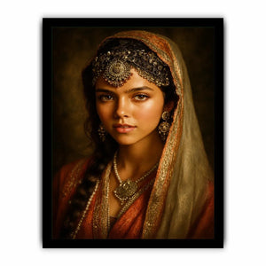 vintage indian woman portrait royal jewelry traditional art canvas wall decor