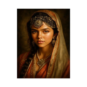 vintage indian woman portrait royal jewelry traditional art canvas wall decor