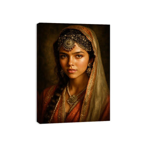 vintage indian woman portrait royal jewelry traditional art canvas wall decor