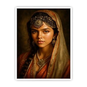 vintage indian woman portrait royal jewelry traditional art canvas wall decor