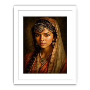 vintage indian woman portrait royal jewelry traditional art canvas wall decor