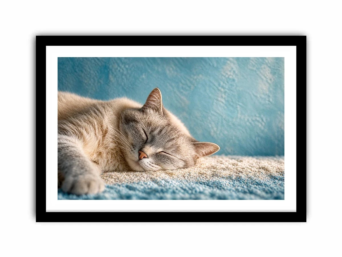sleeping cat soft pastel cozy pet wall art calm home decor canvas