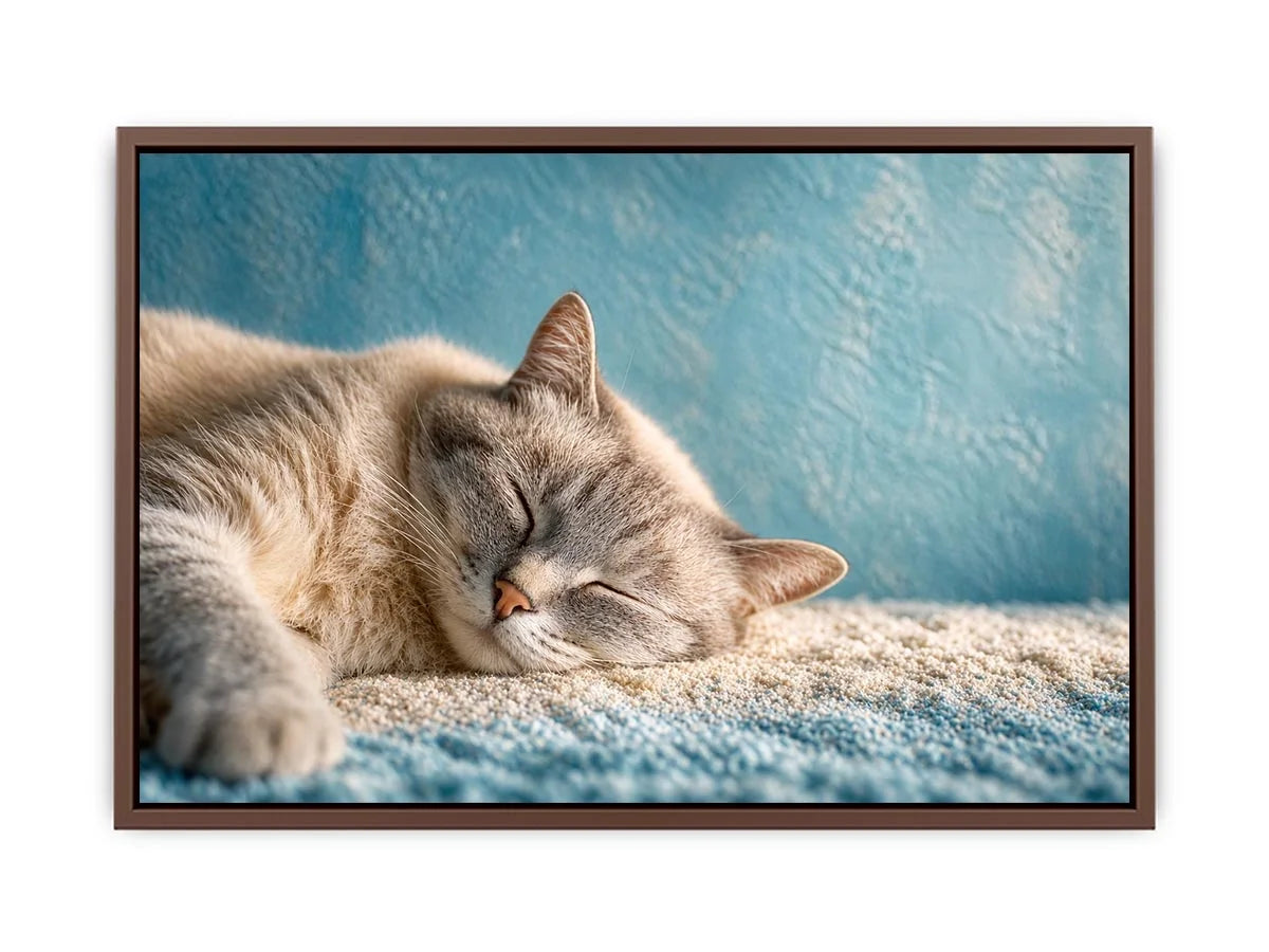 sleeping cat soft pastel cozy pet wall art calm home decor canvas