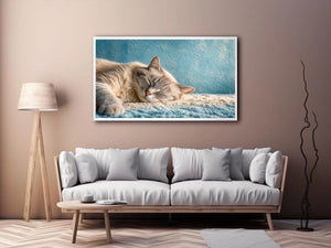 sleeping cat soft pastel cozy pet wall art calm home decor canvas