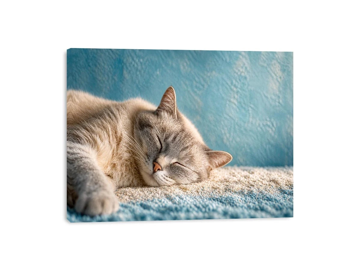 sleeping cat soft pastel cozy pet wall art calm home decor canvas