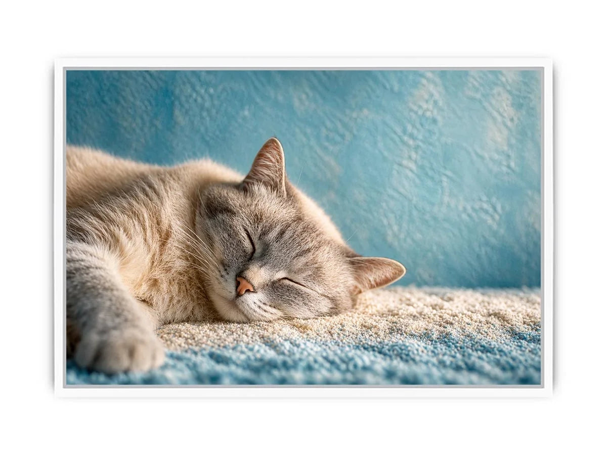 sleeping cat soft pastel cozy pet wall art calm home decor canvas