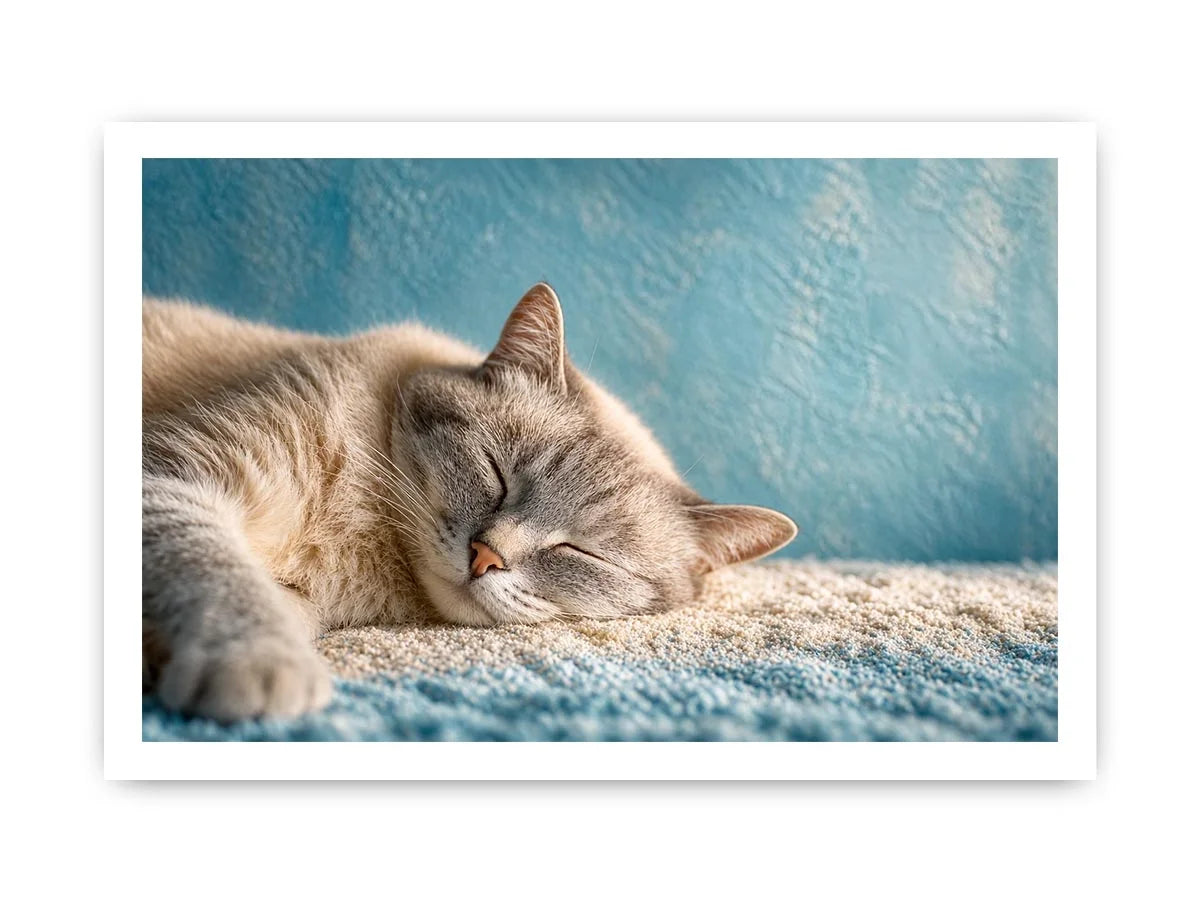 sleeping cat soft pastel cozy pet wall art calm home decor canvas