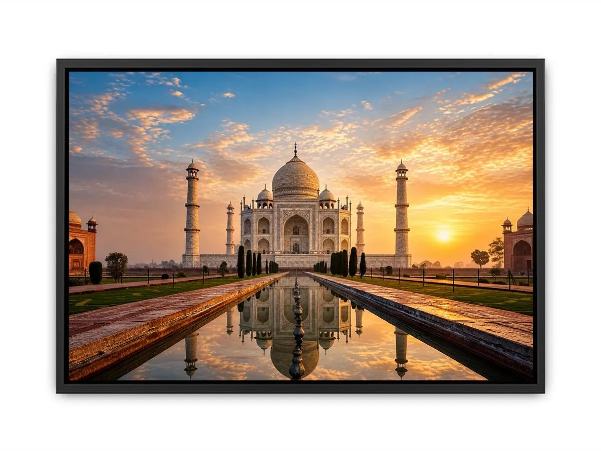 taj mahal sunrise reflection india architecture wall art luxury canvas decor