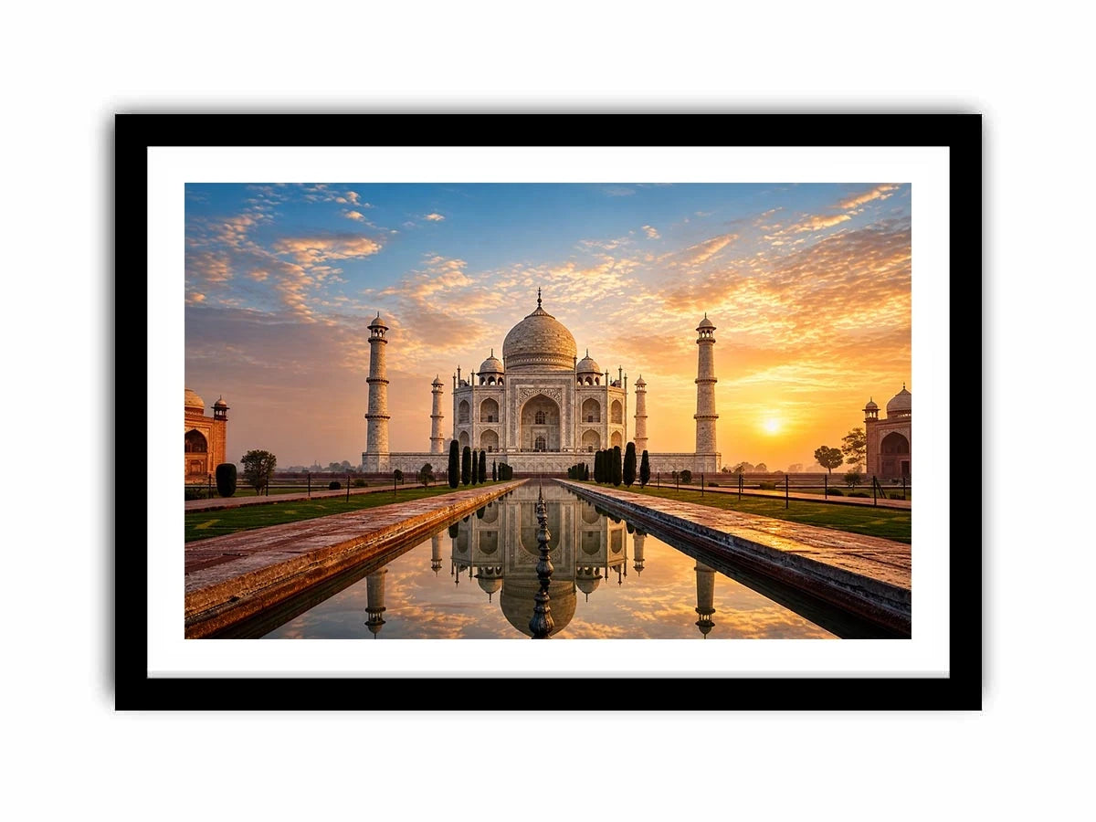 taj mahal sunrise reflection india architecture wall art luxury canvas decor