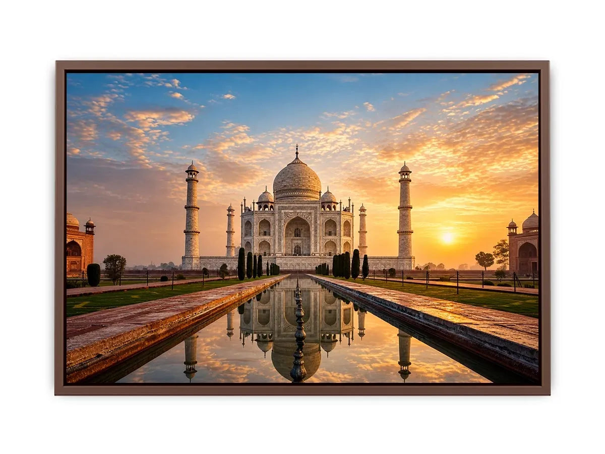 taj mahal sunrise reflection india architecture wall art luxury canvas decor