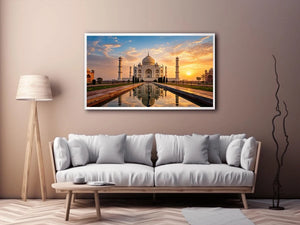 taj mahal sunrise reflection india architecture wall art luxury canvas decor