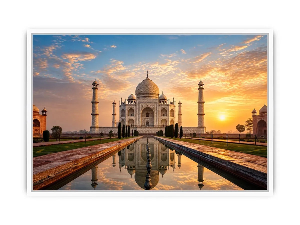 taj mahal sunrise reflection india architecture wall art luxury canvas decor
