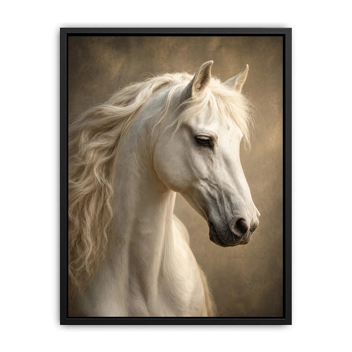 white horse portrait neutral tones elegant animal wall art canvas decor